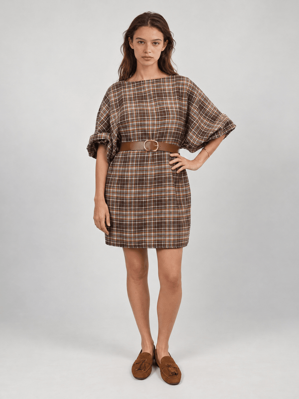 Robe ample à carreaux et manches bouffantes – THS35526QST1