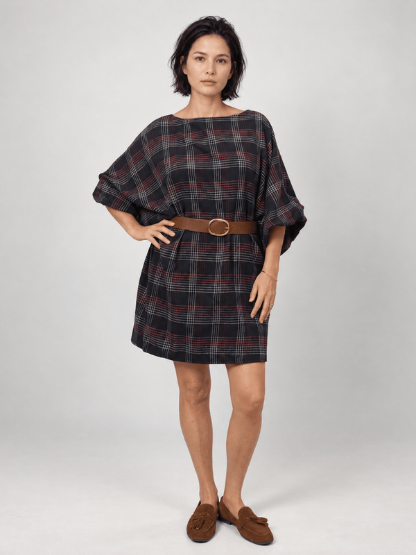 Robe ample à carreaux et manches bouffantes – THS35526QST2