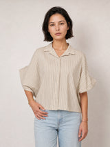 Chemise oversize en coton rayé, manches ballon — TDM38726-11