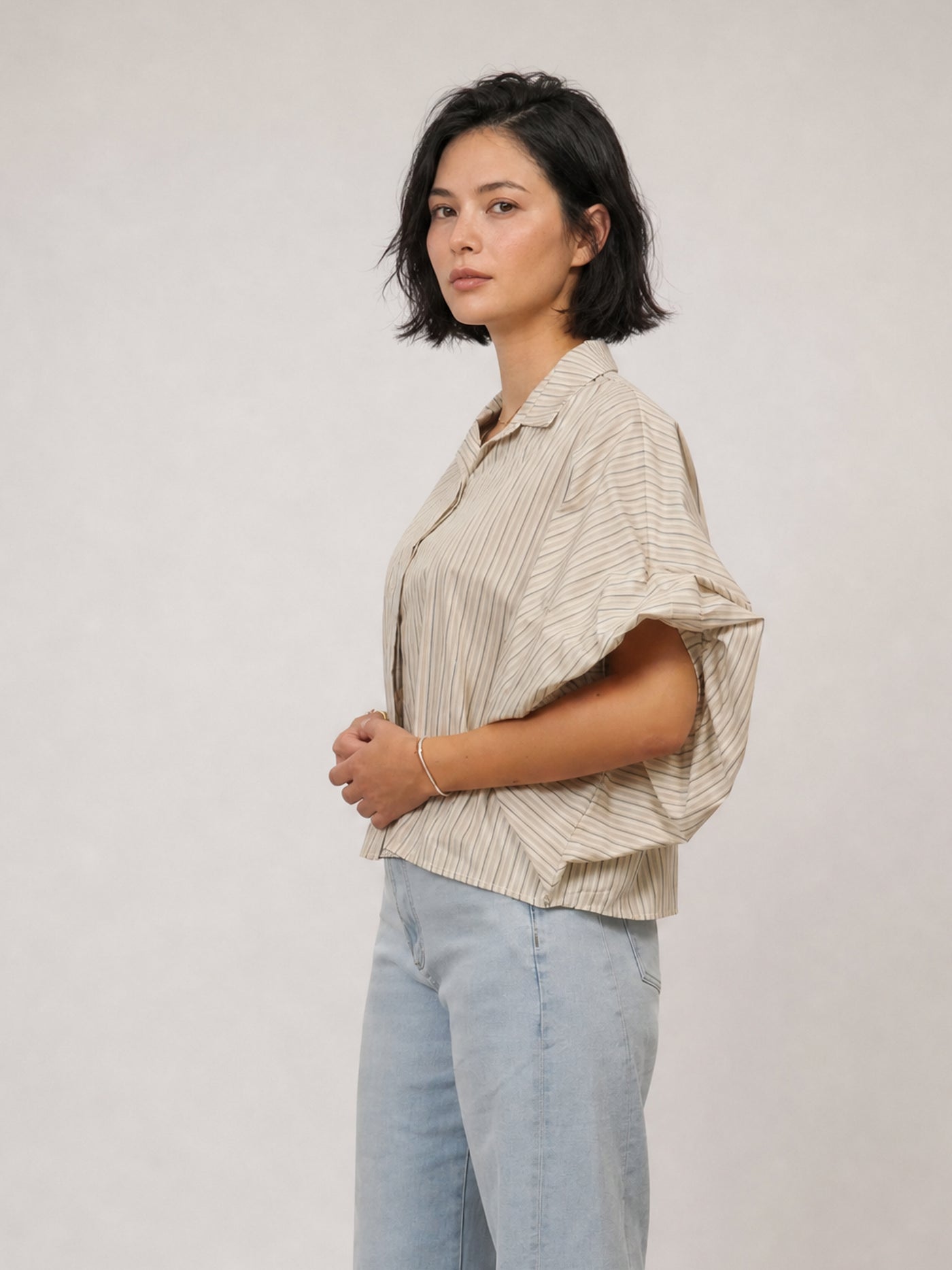 Chemise oversize en coton rayé, manches ballon — TDM38726-11
