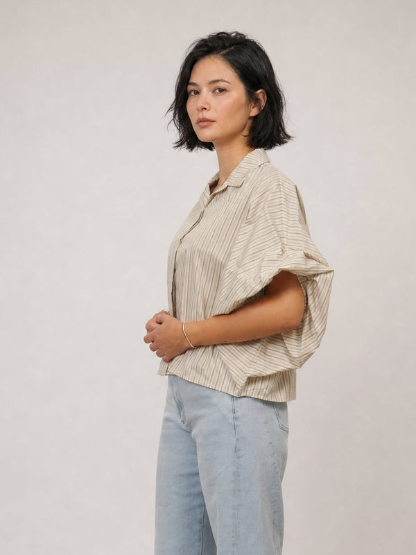 Chemise oversize en coton rayé, manches ballon — TDM38726-11