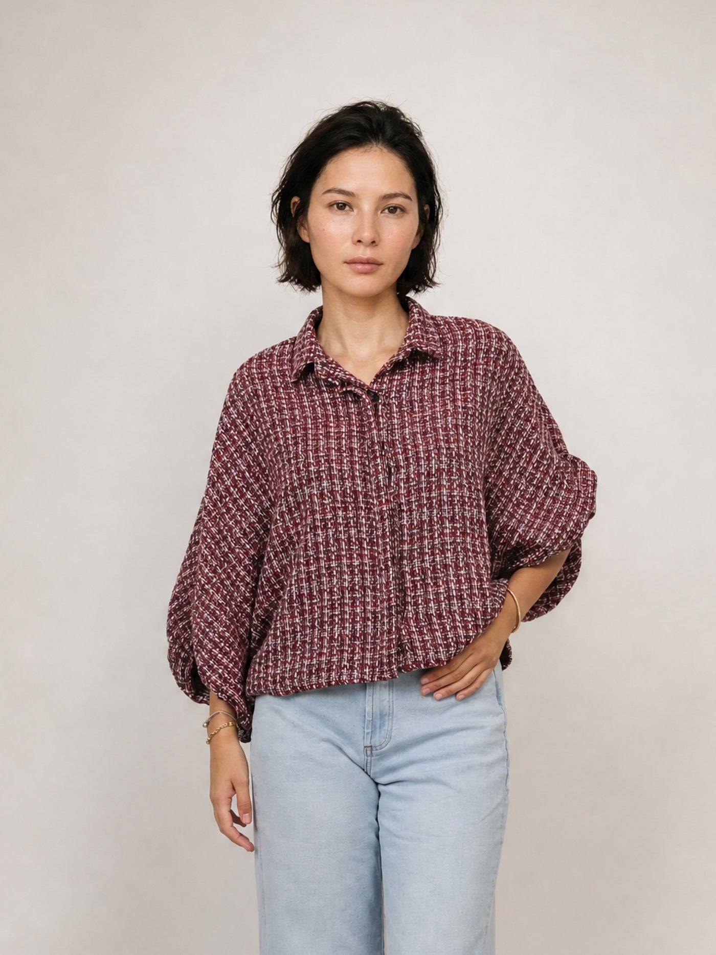Chemise-veste oversize effet tweed — THS38726CH11