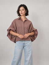 Chemise ample à carreaux et manches bouffantes – THS38726Q11
