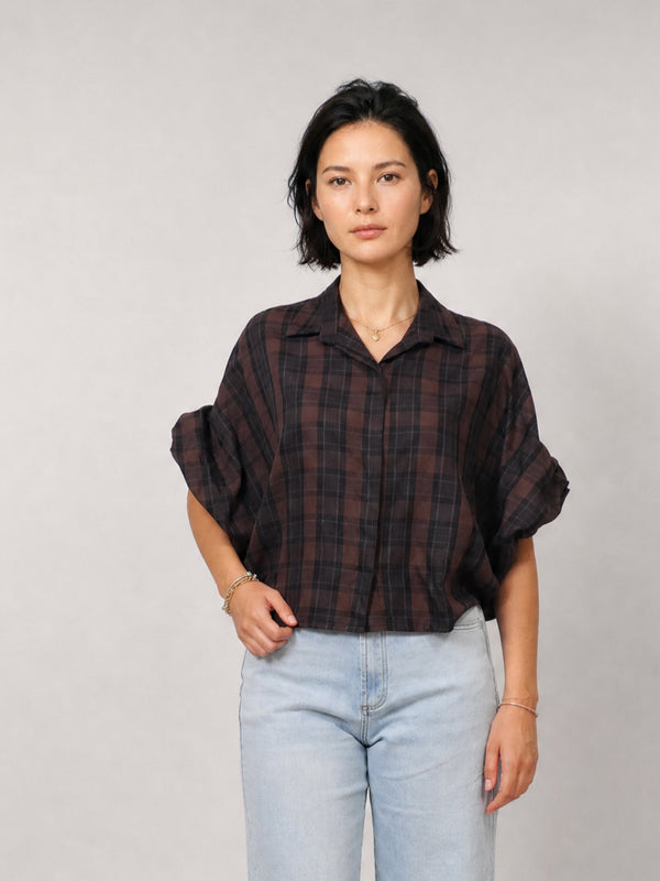 Chemise fluide à carreaux, manches bouffantes – THS38726Q15