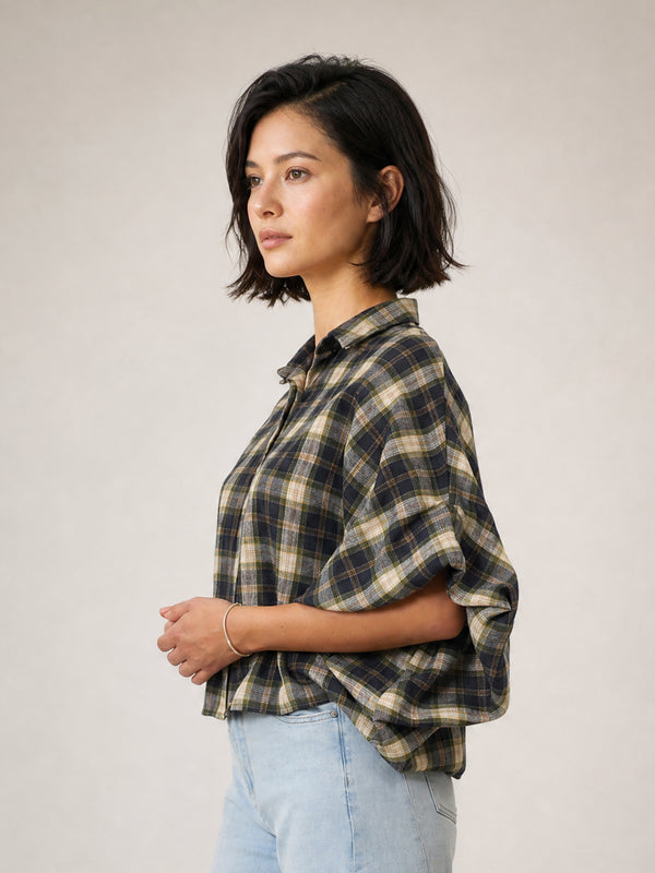 Chemise à carreaux et manches bouffantes – THS38726Q18