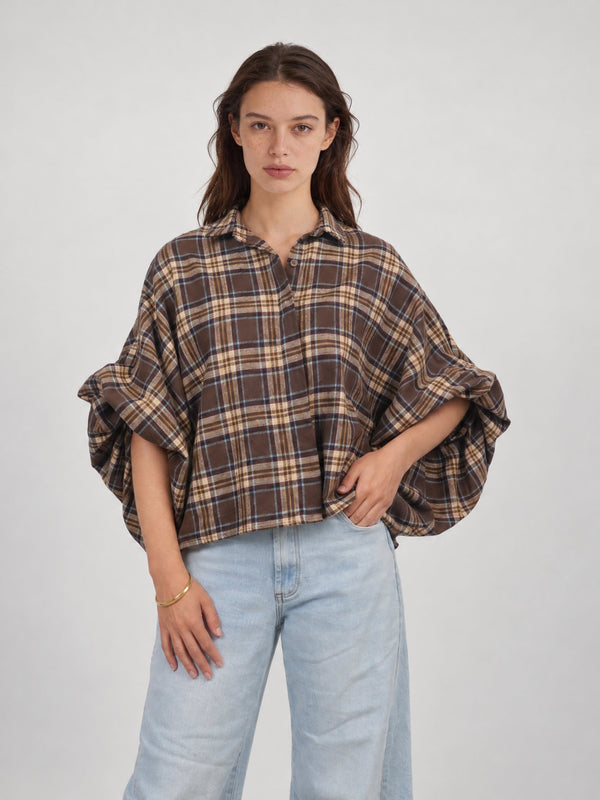 Chemise ample à carreaux et manches bouffantes – THS38726Q55