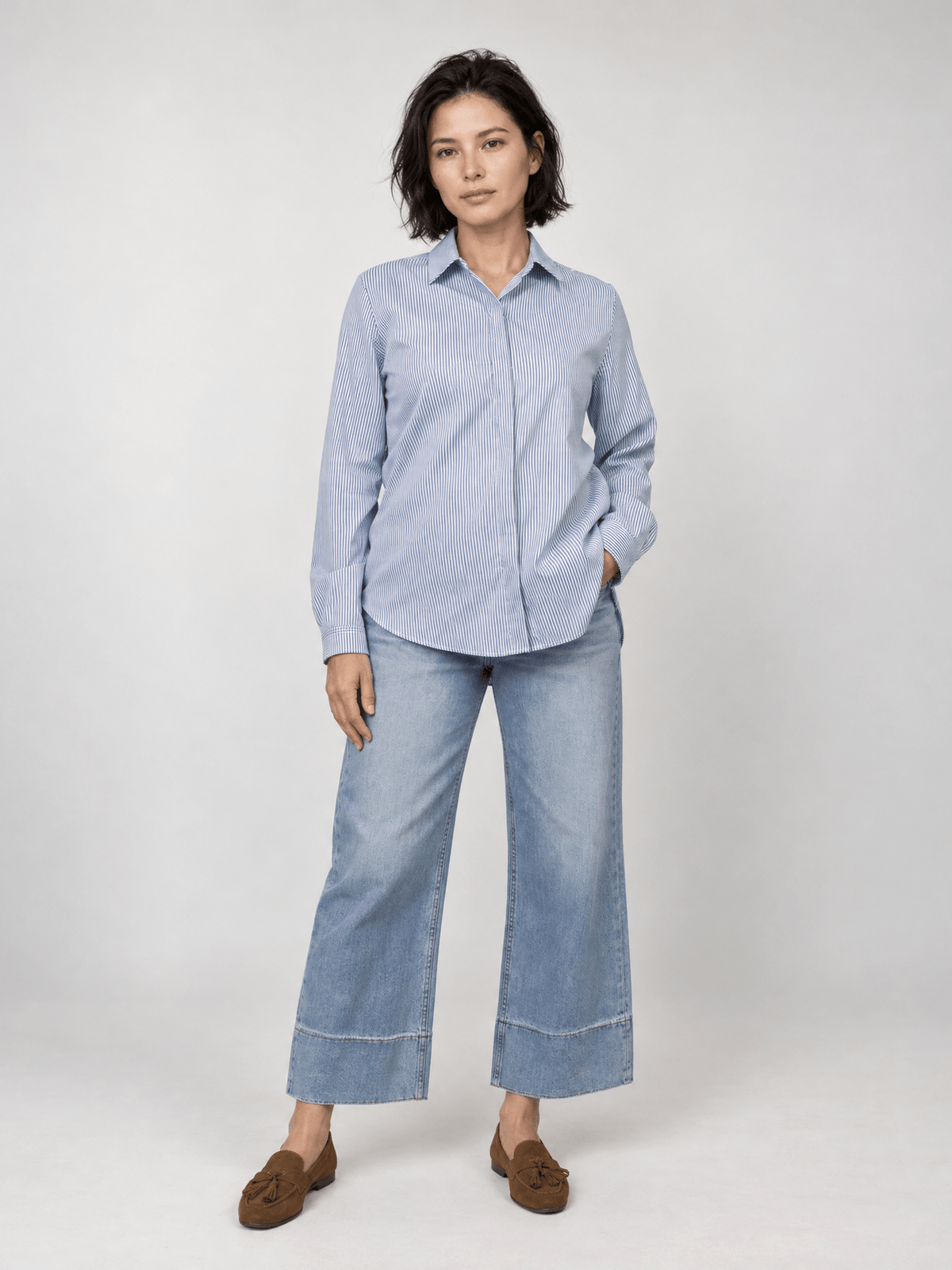 Chemise longue à fines rayures – THS50320PN-2