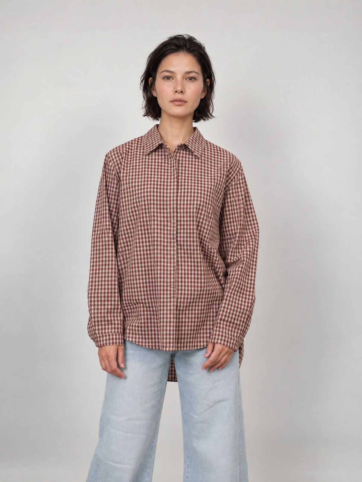 Chemise longue à petits carreaux et coupe ample – THS50320Q11