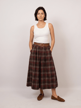 Jupe midi évasée à carreaux et ceinture – THS52123QST2