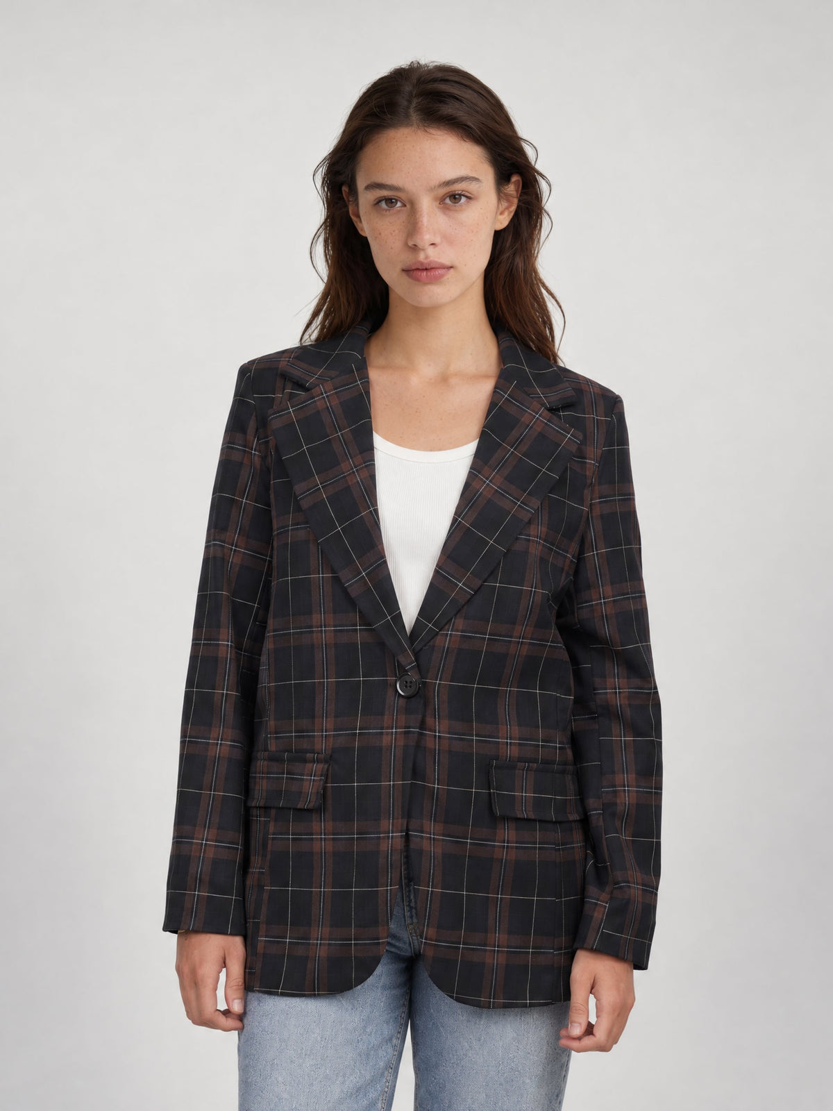 Veste blazer structurée à carreaux – THS55320PO2