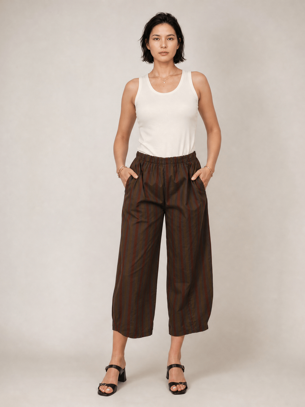 Pantalon large à rayures multicolores – THS67625-23