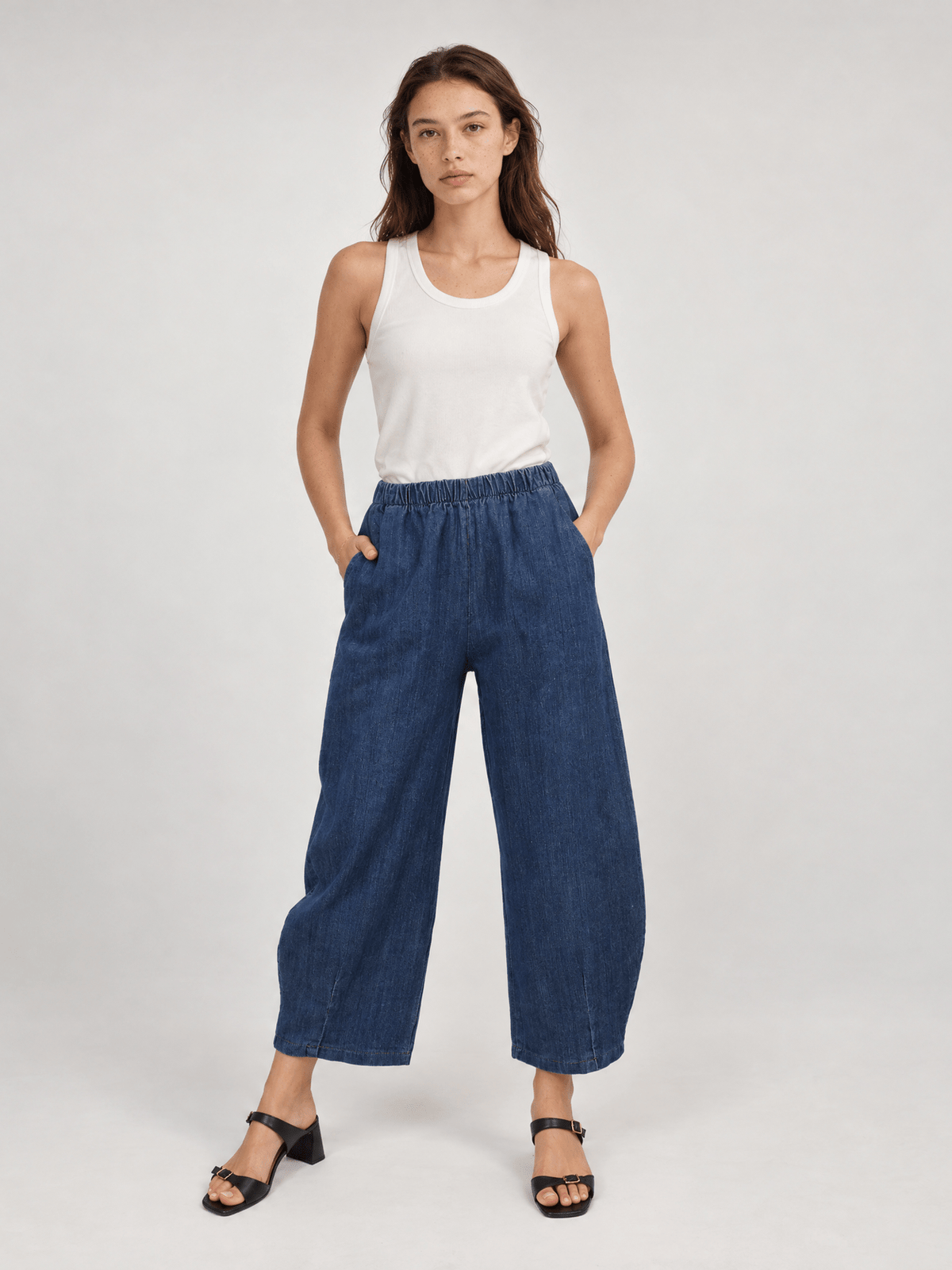 Pantalon denim taille élastiquée – THS67625J