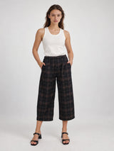Pantalon large à carreaux et taille élastiquée – THS67625PO2
