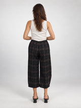 Pantalon large à carreaux et taille élastiquée – THS67625PO2