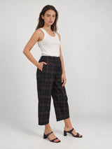 Pantalon large à carreaux et taille élastiquée – THS67625PO2