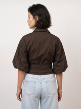 Chemise cache-cœur à manches bouffantes et lien à nouer – THS71126PN