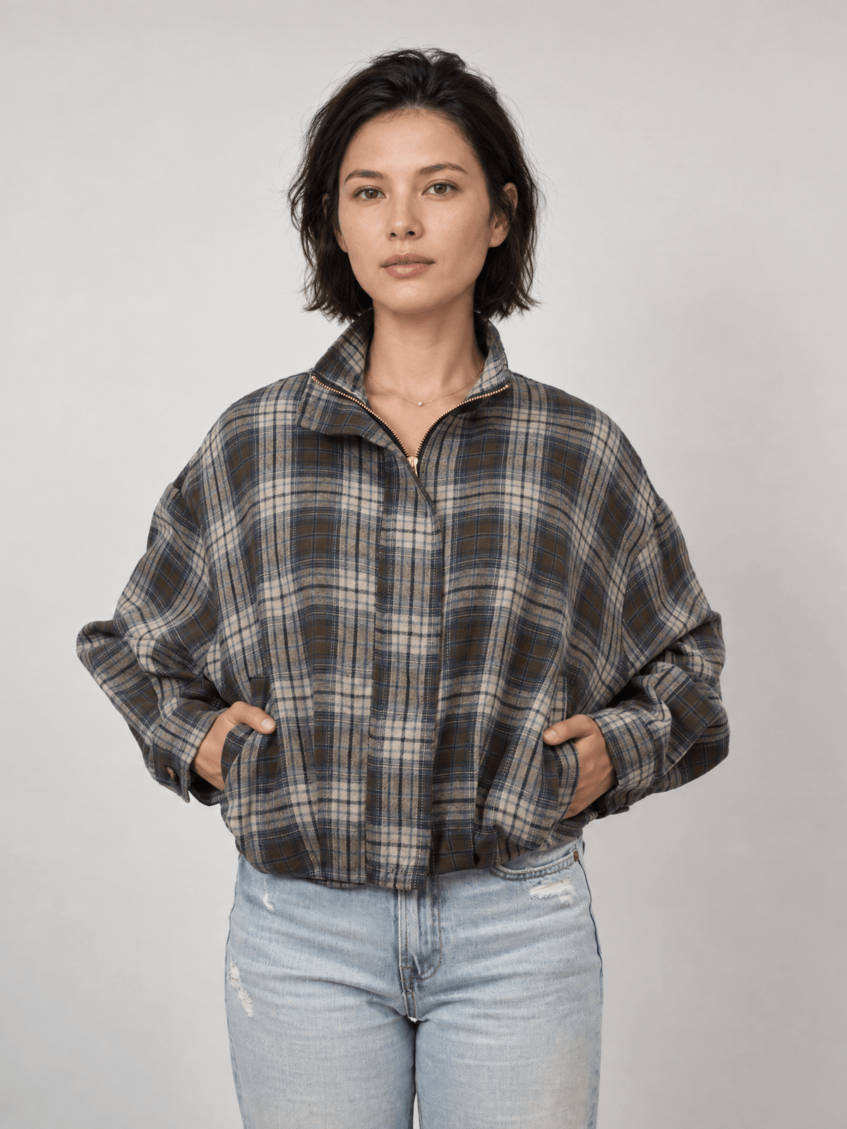 Veste zippée à carreaux – THS72226QST