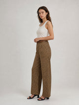 Pantalon large pied-de-poule ceinturé – THS78223-20