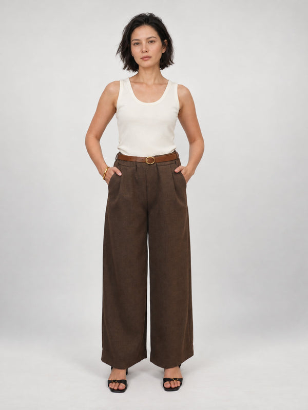 Pantalon large à pinces avec ceinture – THS78223FL1