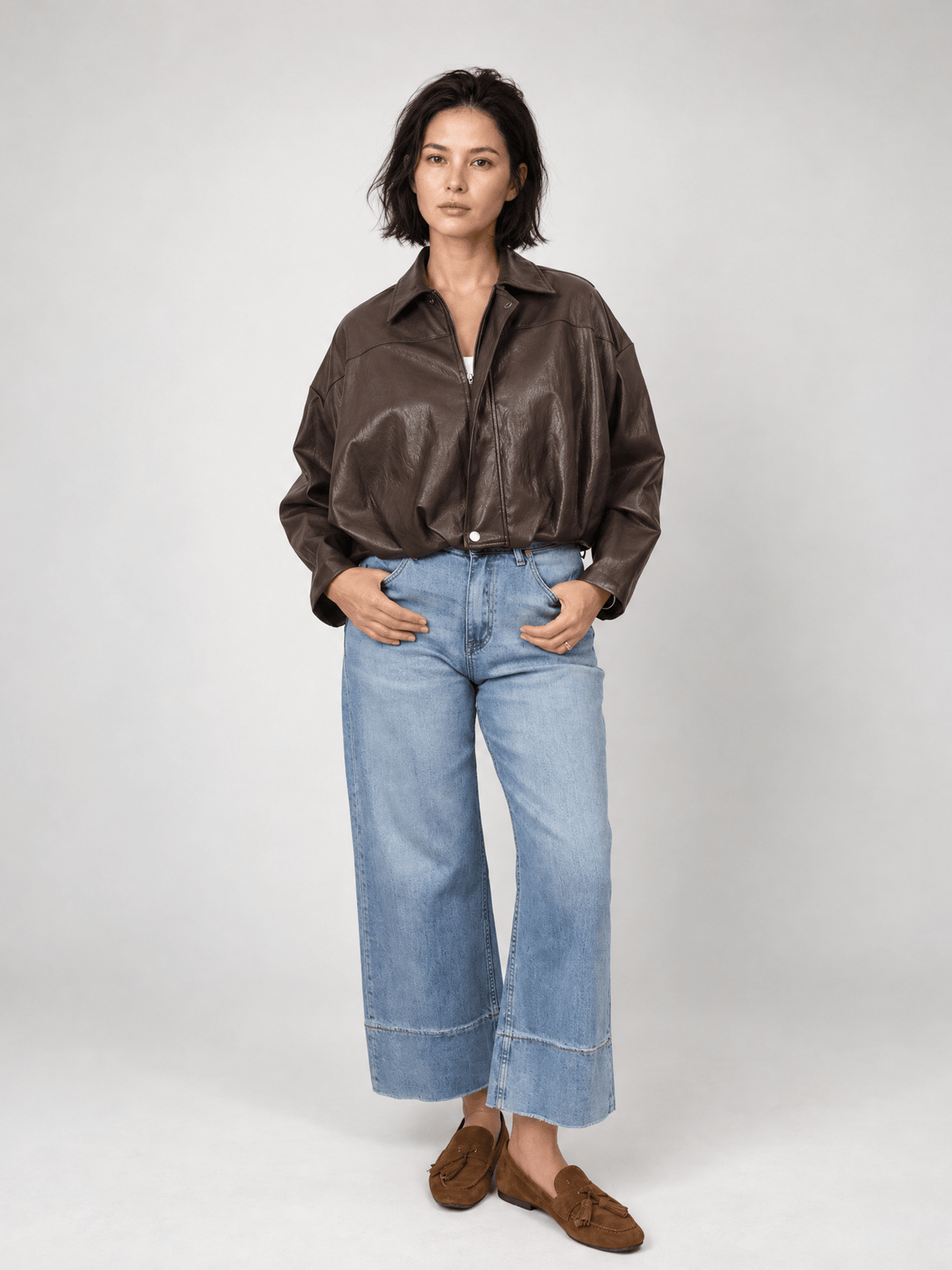 Veste ample en similicuir – THS82025PE8