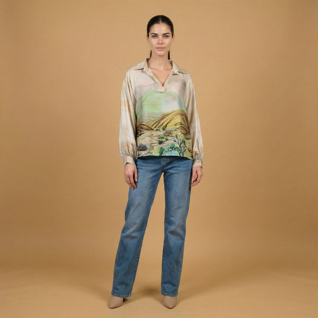 Satin tunic with desert landscape print – KD7365VS-34 