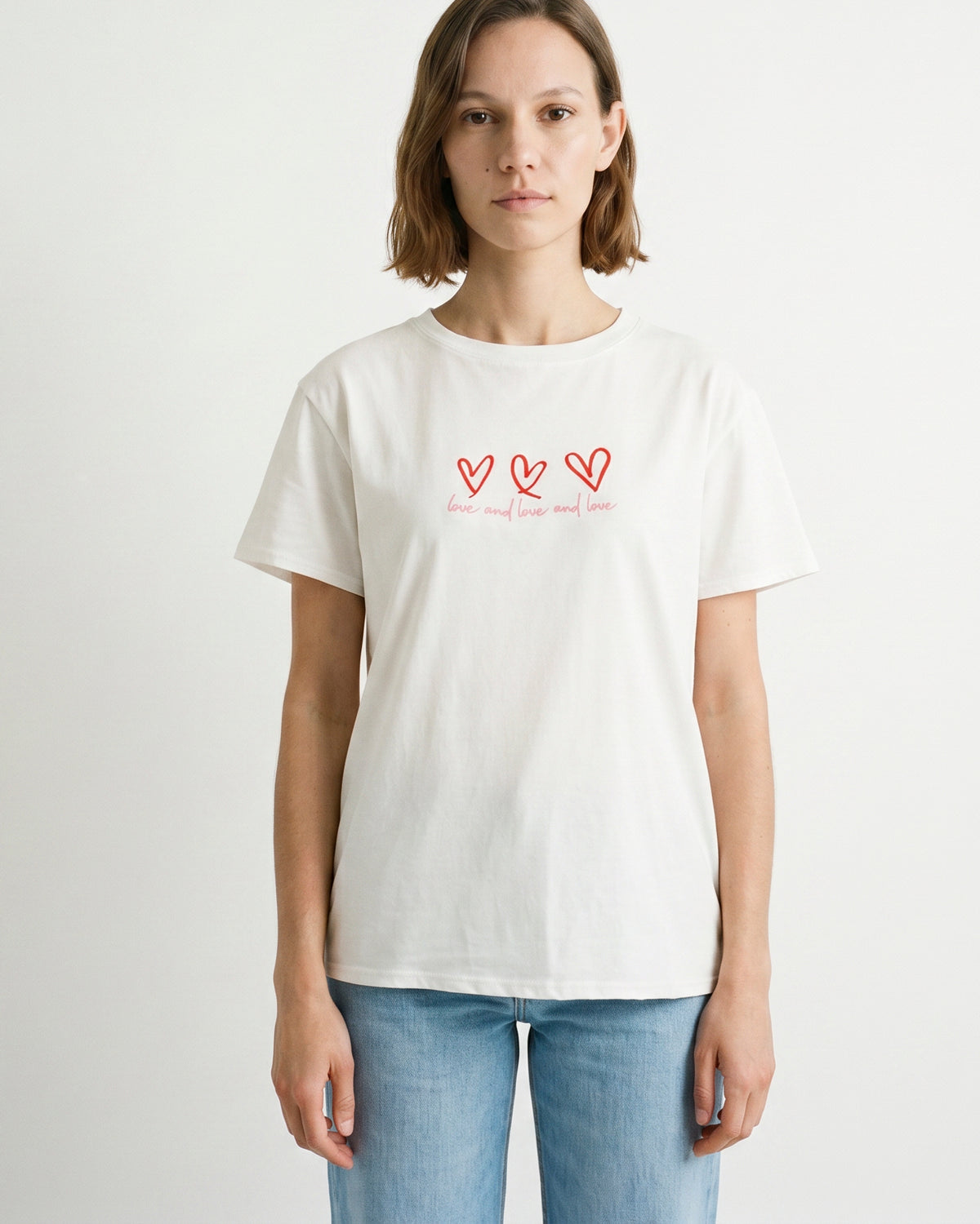 T shirt col rond en coton brodé cœurs ycm26188 3