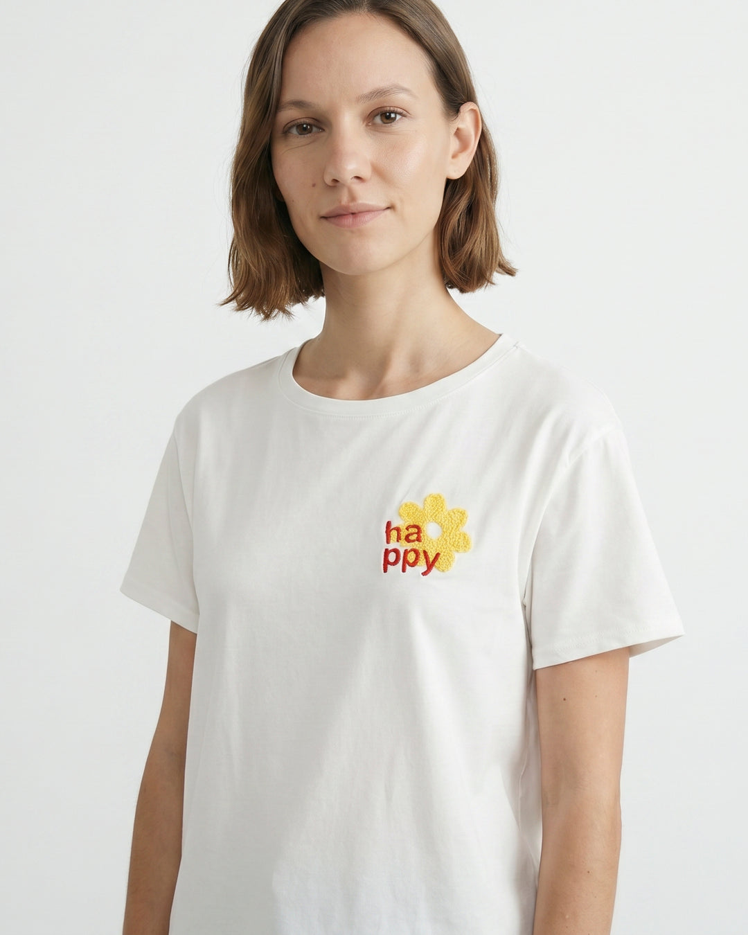 YCM26188-4 Embroidered Floral Cotton Crew Neck T-Shirt