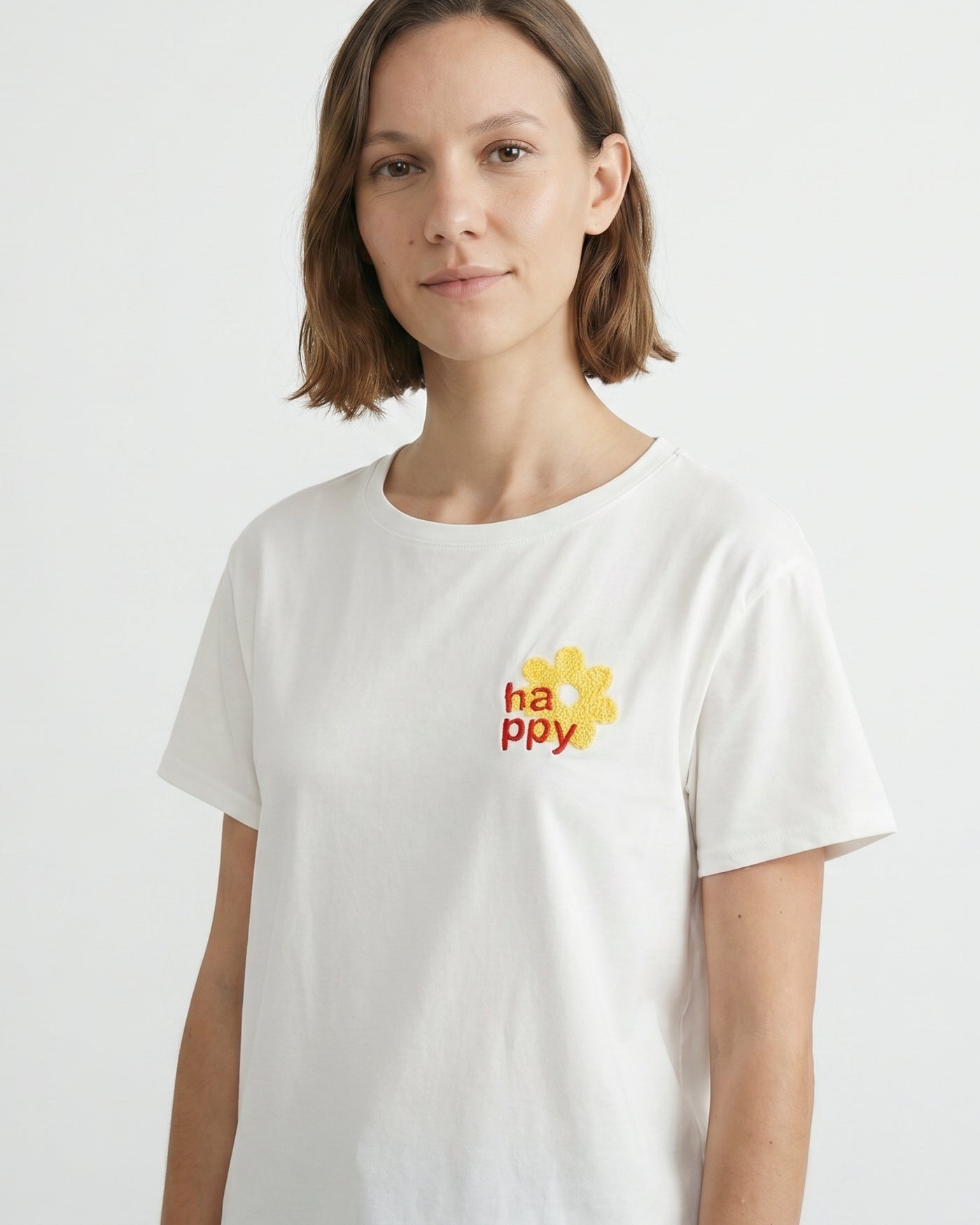 T-shirt col rond en coton brodé fleur YCM26188-4