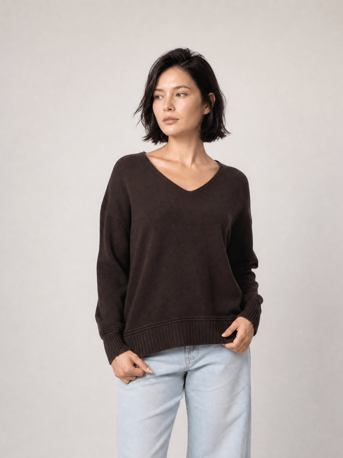 Pull col V côtelé YF570719