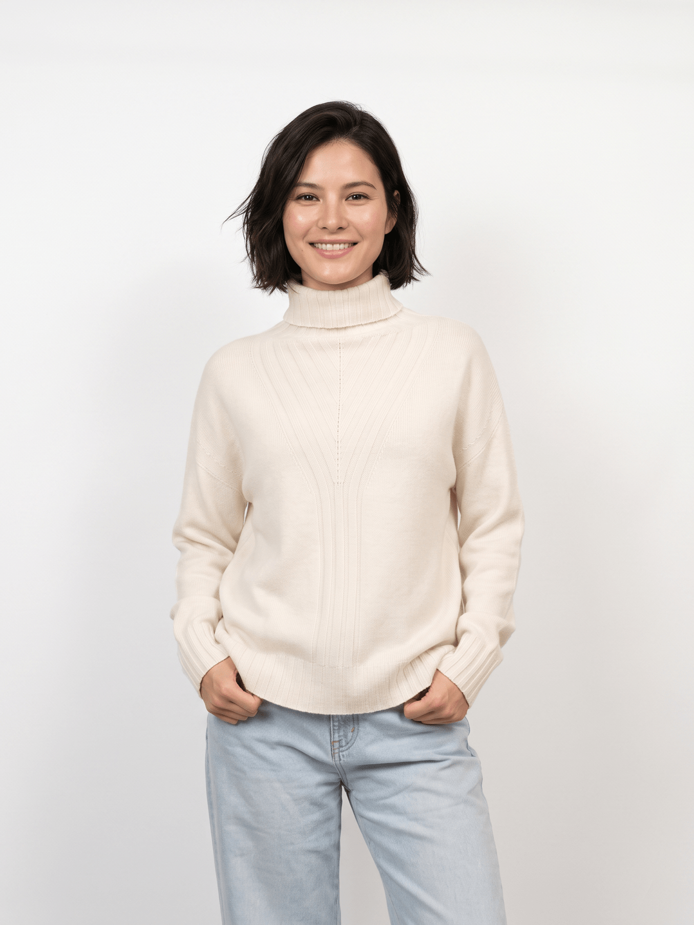 Pull col roulé à détails côtelés graphiques – YF570732