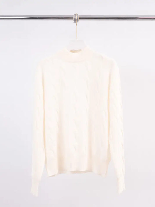 Titre produit : Pull torsadé laine et cachemire col montant – HYC2987