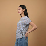 Plaid top tied at the side TDM09026