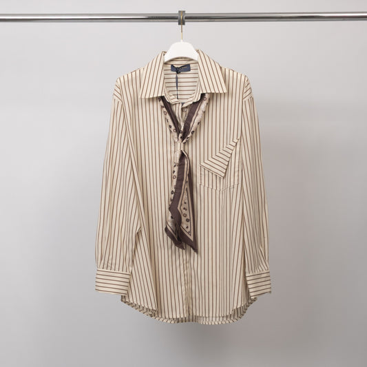 Chemise à rayures avec foulard noué au col – BCR02606-2