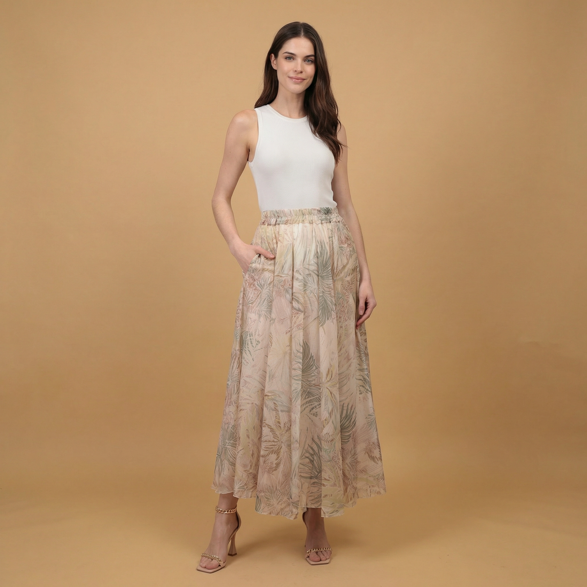 Printed skirt with elasticated waist – db75152 3 