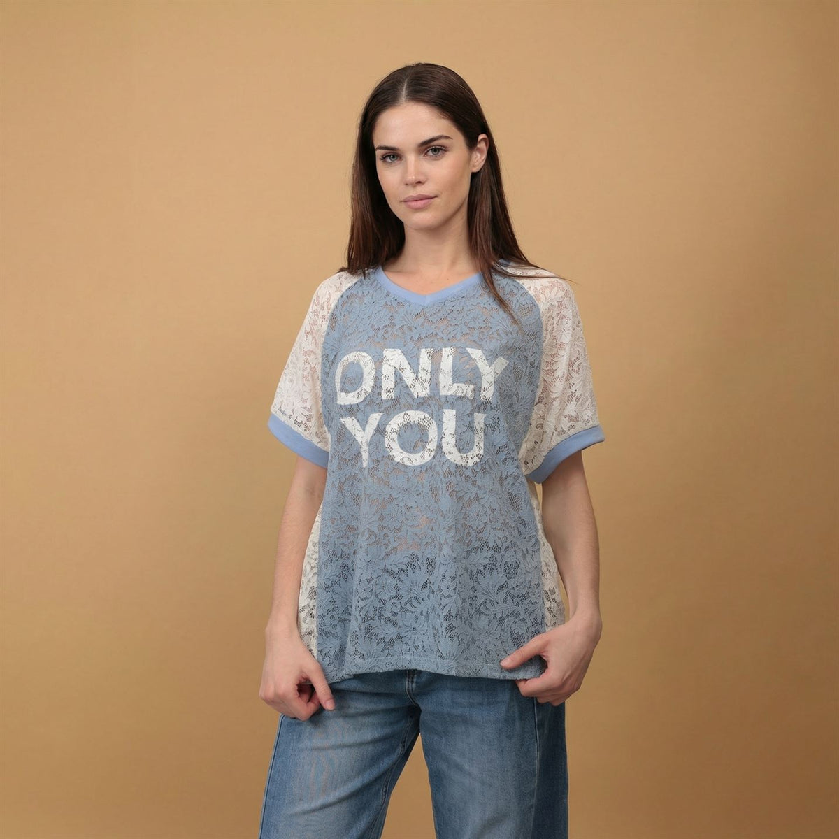 T shirt en dentelle bicolore only you bcg03208