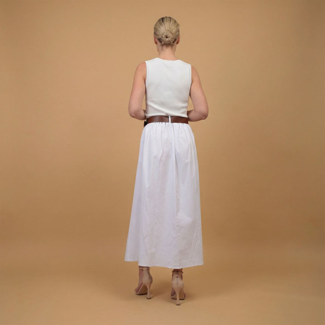 Jupe longue évasée taille haute beige  TDM19323-6