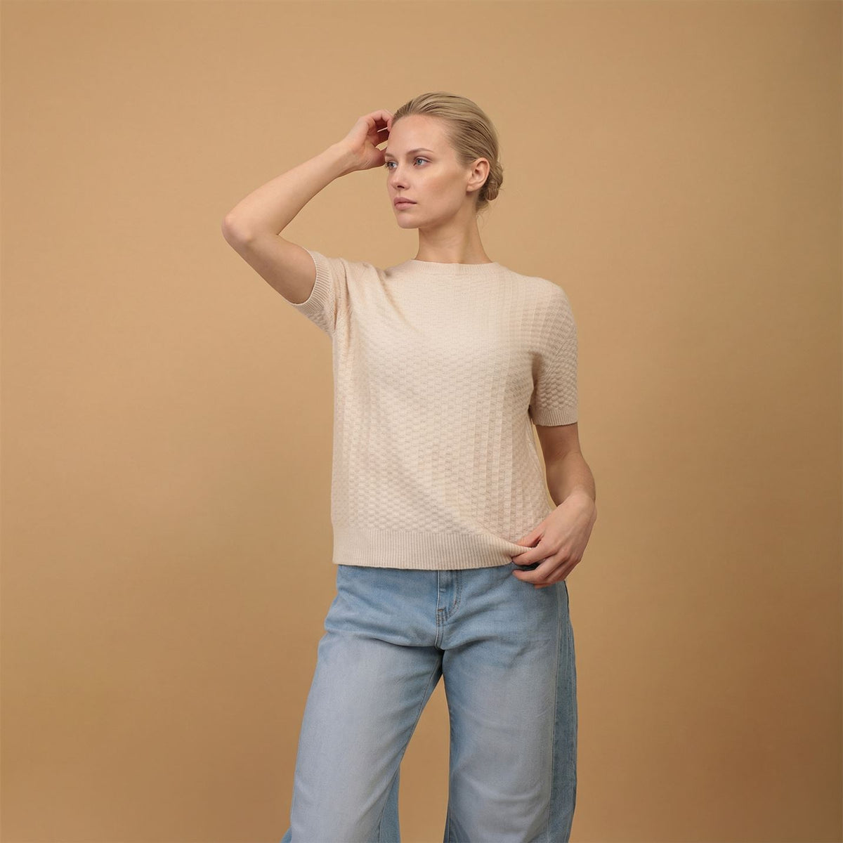 Pull texturé manches courtes yf570937