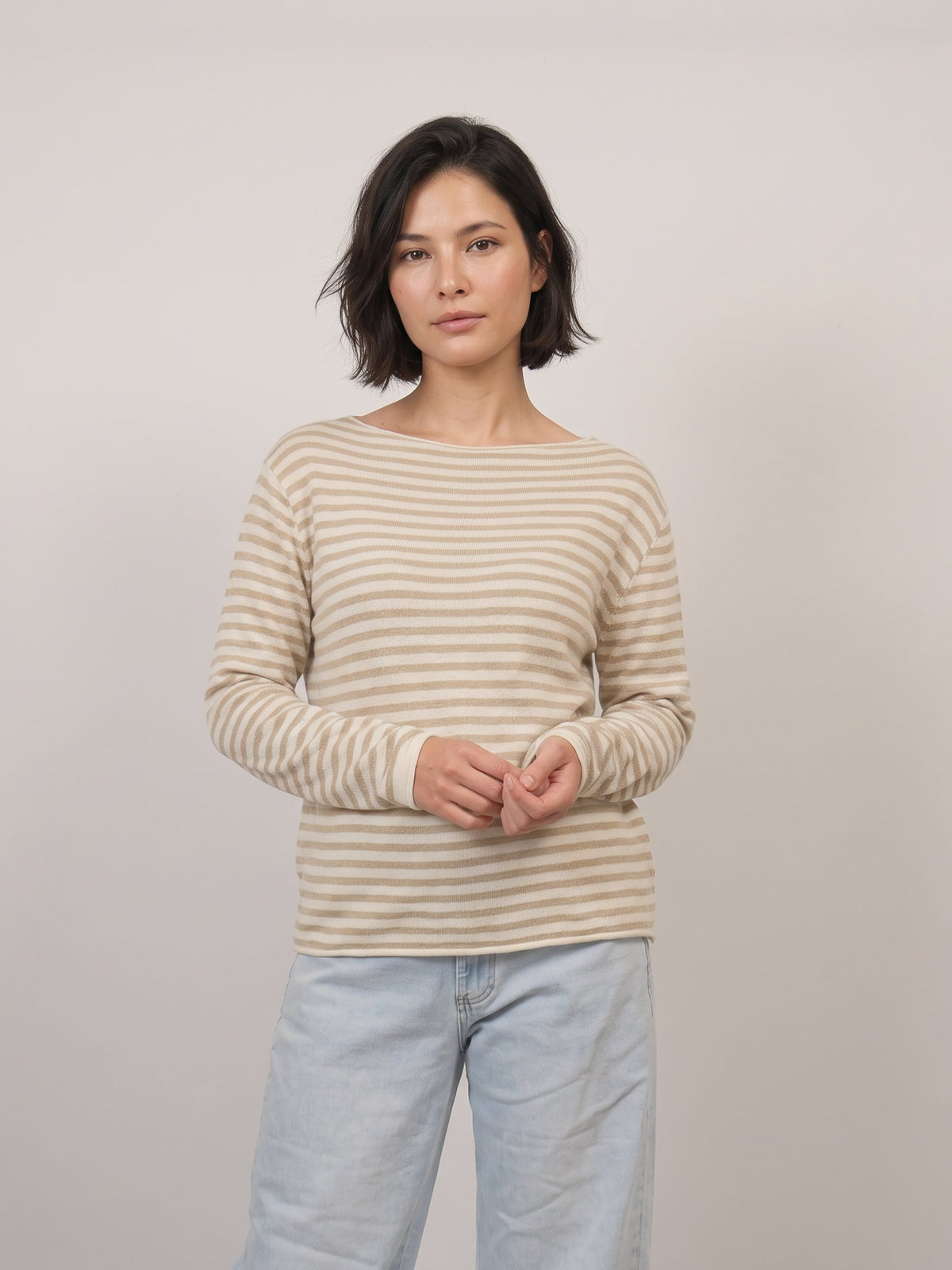 Pull rayé en laine et cachemire à col bateau – HYC6631