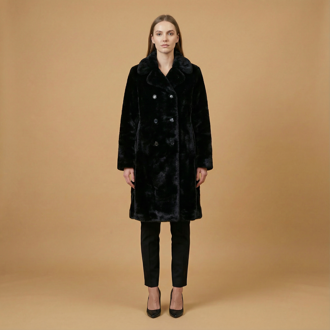 Manteau long en fausse fourrure à double boutonnage CLG2511