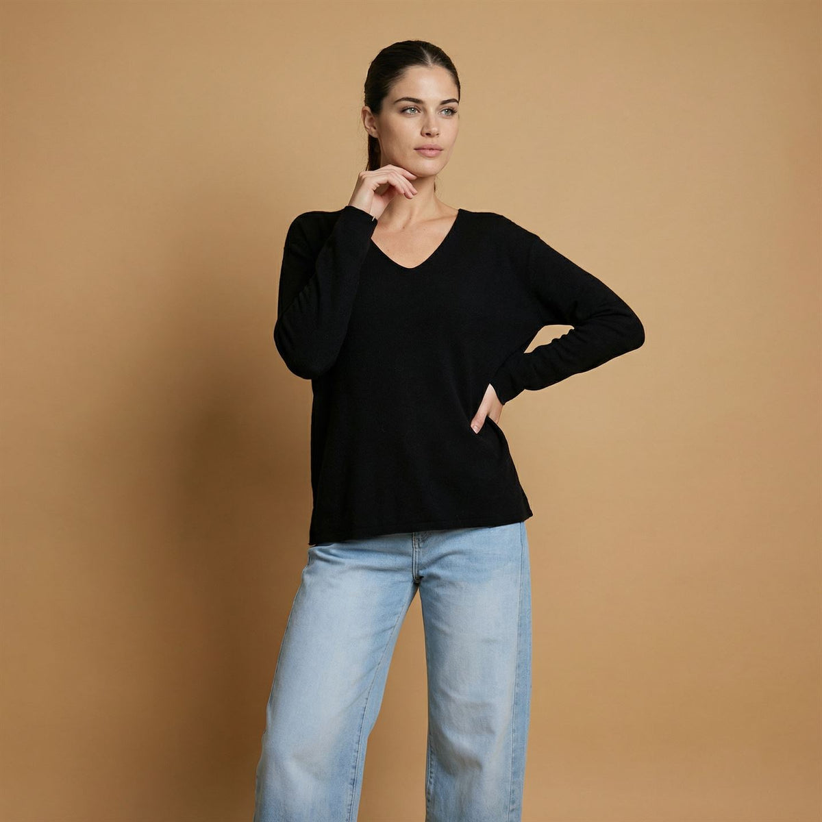 Fine knit sweater v neck long sleeves yf12018 