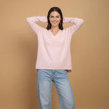 Fine knit sweater V-neck long sleeves YF12018 