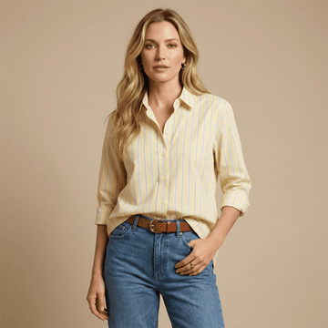 Chemise rayée coupe ample jaune clair TDM50320-51