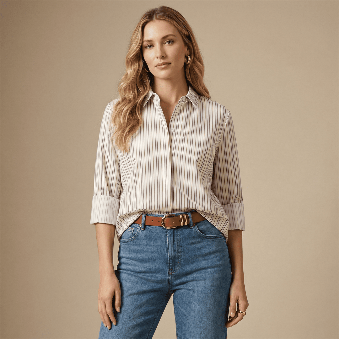 Ivory multicoloured loose fit striped shirt TDM50320-53