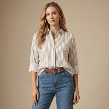 Chemise rayée coupe ample ivoire multicolore TDM50320-53