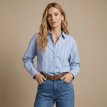 Chemise rayée coupe ample bleu rayures multicolores TDM50320-57