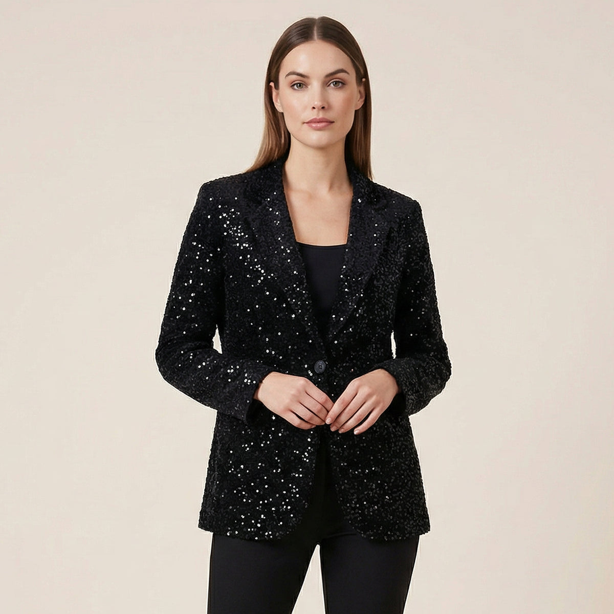 Black sequined tailored blazer – tdm73024 