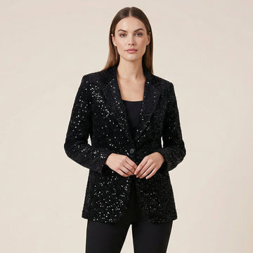 Blazer noir à paillettes coupe tailleur – TDM73024