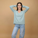 Fine knit sweater V-neck long sleeves YF12018 